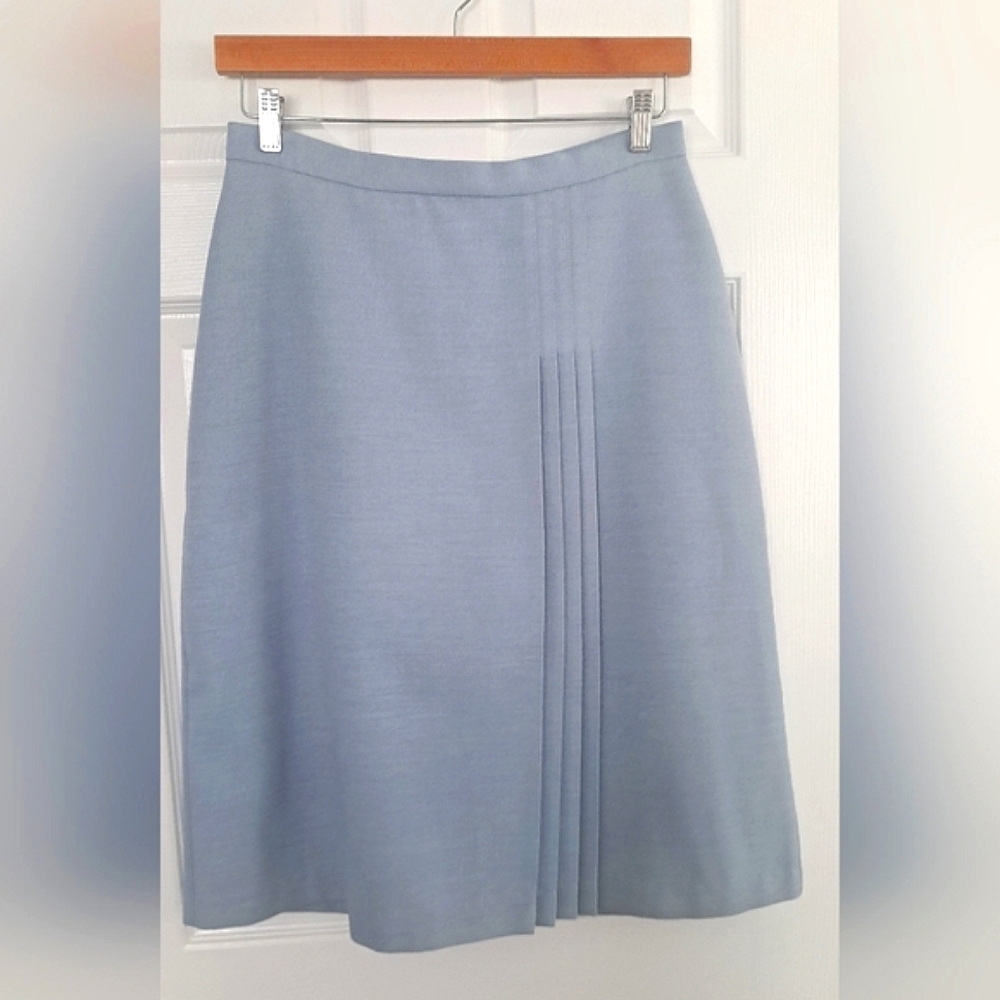 Vtg Baby Blue Front Pleat Skirt
